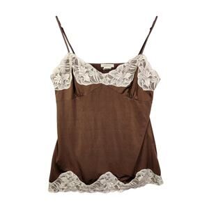 Y2K Maurices Lace Trim Babydoll Tank Top L Chocolate Brown Fairy Romantic Whimsy